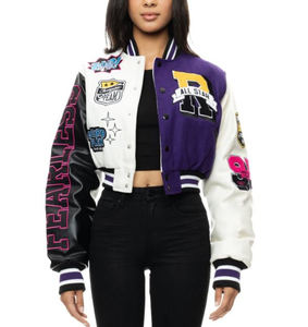 Vestes de baseball courtes pour femmes, style sportif et élégant, avec manches en cuir, vêtements tendance, veste courte pour femmes - Product Image 1