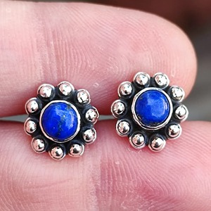 Lapis Lazuli Stud <b>Earrings</b> 925 Sterling <b>Silver</b> Handmade Statement Promise <b>Earrings</b> for Women Boho September Birthstone Jewelry - Product Image 1