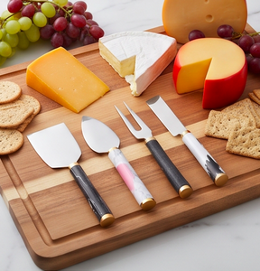 Juego de 4 Cuchillos para Queso con Mango de Mármol Blanco y Negro, Espátula y Tenedor de Acero Inoxidable para Uso en la Cocina - Product Image 6
