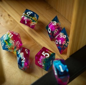 Handmade Epoxy Resin <b>Dice</b> <b>Set</b> With Floral Pattern Irregular Shape Art Collectible Craft Mold Casting - Product Image 1