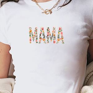 เสื้อยืดสั้นแฟชั่นสำหรับผู้หญิงแม่มีความสุขกับการออกแบบดอกไม้ - Product Image 2