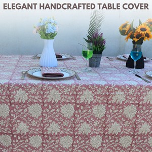 Handmade Modern Indian Block Print Floral Cotton Eco-Friendly Reusable Durable Washable Customizable <b>Square</b> <b>Tablecloth</b> Weddings - Product Image 5