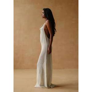 Robe longue élégante pour femme, col halter, sans manches, dos nu, coupe ample, pour l'été, la plage ou les vacances - Product Image 2