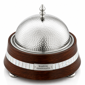 Casserole isolée de luxe en acier inoxydable martelé avec base en bois |   Chauffe-plat haut de gamme pour fondue, idéal pour la maison et les dîners - Product Image 1