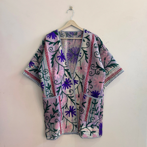 Vintage Indian Suzani Kanth Handmade <b>Boho</b> Jacket Breathable Recycled Jacket - Product Image 1