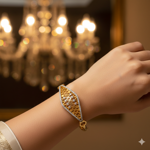 Pulsera de Oro Amarillo de 22K con Sello BIS para Mujer - Pulsera de Filigrana con Entrelazado AU916 Hecha a Mano - Product Image 1