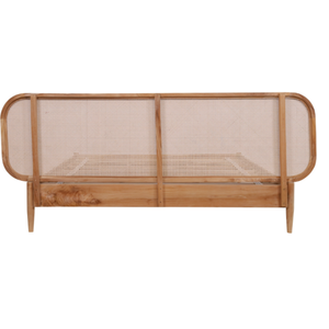 Lit double en bois style minimaliste Merlin avec tête de lit en rotin et cadre en teck - Product Image 4