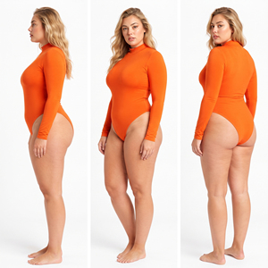 Body de una pieza de talla grande para mujer, cuello simulado, manga larga, moldeador de cuerpo, adelgazante hasta la pantorrilla, 100% Spandex Poliéster - Product Image 5