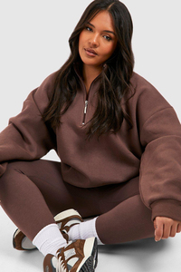 Conjunto de 2 piezas para mujer, sudadera con media cremallera y leggings, chándal informal a juego, color marrón - Product Image 3