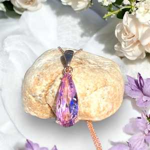 จี้รูปหยดน้ำประดับพลอยแซฟไฟร์สีชมพูทำมือสไตล์วินเทจ ตัวเรือนเงินแท้ 925 ชุบทองคำขาว 14K ดีไซน์หรูหรา เหมาะเป็นของขวัญ - Product Image 5