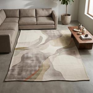 Tapis d'appoint en laine noué à la main, motif floral classique, beige taupe abstrait, tapis décoratif doux pour salon, chambre, bureau - Product Image 6