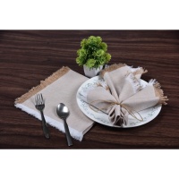 Serviettes de table en chambray tissé 100% coton, à franges, absorbantes, élégantes, beiges, personnalisables, multi-usages, décoratives, certifiées GOTS
