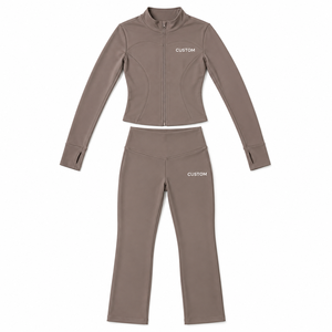 Conjunto de calentamiento para porristas para mujer, chaqueta corta con cremallera y cuello alto, pantalones de cintura alta, ropa deportiva para entrenamiento de baile, ropa deportiva que absorbe el sudor - Product Image 3
