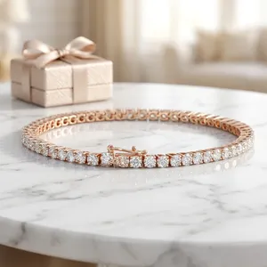 Pulsera de tenis de oro rosa de 14 quilates con diamantes de corte brillante cultivados en laboratorio, joyería de moda unisex para regalo y uso diario. - Product Image 1