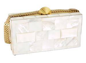 Aaliyan Impex Vente chaude Sac à main pochette en nacre incrustée en vadrouille blanche avec chaînes pour filles et dames - Product Image 3