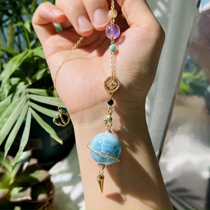 Péndulo Esférico de Larimar Natural de Alta Calidad en Oferta, Piedras Curativas de Cristal, Reloj de Brujería para Colgar en el Coche, Regalos - Product Image 2