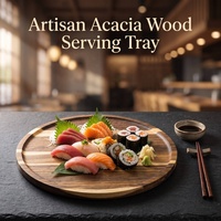 Plateau de service rond en bois d'acacia de 30 cm, plateau en bois à grain naturel pour restaurant, style Wabi-sabi, assiette pour sushis et décoration