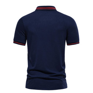 Polo à manches courtes pour homme, bleu foncé, avec blocs de couleur gris et bordure rouge, coupe classique, tricoté, 100 % coton, nouvelle collection, vente flash - Product Image 2