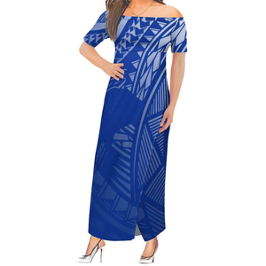 Robe longue asymétrique à motif personnalisé inspiré de l'art des îles du Pacifique, design tribal polynésien et samoan, sexy, fendue, pour soirée - Product Image 6