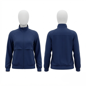 เสื้อแจ็คเก็ตผ้าแคนวาสมีฮู้ดสำหรับบุรุษและสตรี 240 GSM โพลีเอสเตอร์ยืดพรีเมียม สีกรมท่า ดีไซน์แบบแผง  ปักโลโก้ตามสั่ง สำหรับบุคลากรทางการแพทย์ - Product Image 1