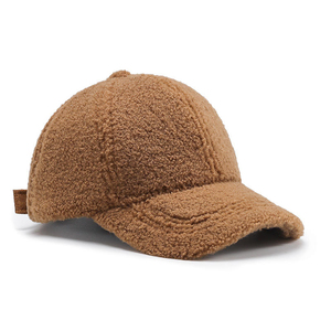 Casquette de baseball personnalisée avec logo brodé en fausse fourrure de chameau marron, 6 panneaux, matière douce et pelucheuse, chaude, tendance, pour femmes - Product Image 3