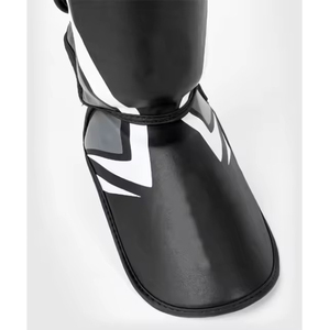 Premium Genuine <b>Leather</b> Shin Guard Black <b>White</b> Accents Hook Loop Closure Lightweight Professional Protection Breathable Sports - Product Image 3