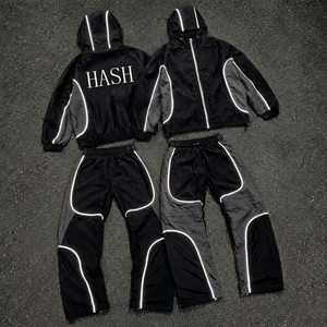 2026 <b>Reflective</b> Tracksuit <b>Men</b> 2 Piece Windbreaker Set Custom Embroidery Logo Hooded <b>Jacket</b> Wide Leg Pants Waterproof Tracksuits - Product Image 1