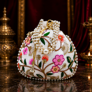 Sacs Potli en Soie Indienne Faits Main, Sacs à Cordon, Cadeaux de Mariage, Brodés, Fantaisie, Légers, Vente en Gros - Product Image 3