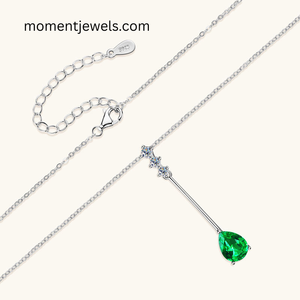 Elegant Water Droplets 925 Sterling Silver Necklace Luxury May Birthstone <b>Emerald</b> <b>Pendant</b> Necklaces Silver Cable Chain New Style - Product Image 3