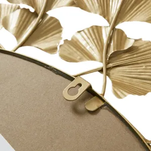 Miroir mural circulaire plaqué or avec motif de feuillage, décoration moderne pour salon et chambre à coucher - Product Image 6