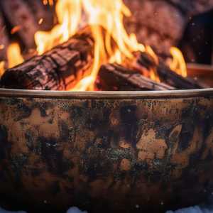 Rustic Cast Iron Fire Pit Bowl With Verdigris Patina Outdoor Wood Burning <b>Firepit</b> For Garden Heating - Product Image 6