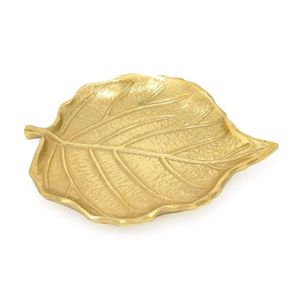 Leaf Shaped Metal <b>Decorative</b> <b>Plate</b> With Engraved Vein Design Handmade Glam Style Dish For Home Decoration - Product Image 1