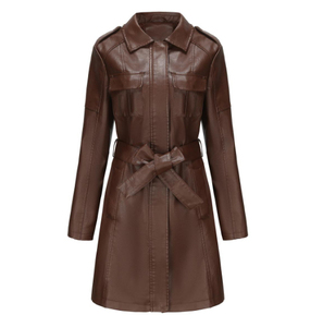 Solid Trader Top Quality Light Weight Soft Touch Material Elegant Silhouette Everyday Winter <b>Warm</b> Coat Womens Long Leather Jacke - Product Image 6