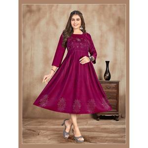 FASHIOANBLE RAYÓN BORDADO DIAMANTE TRABAJO ANARKALI KURTI RANI - Product Image 1