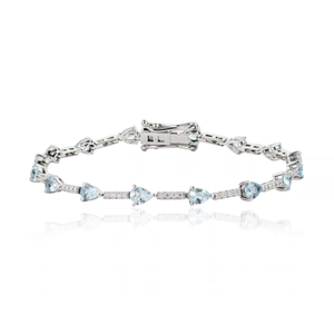Pulsera de tenis apilable de aguamarina y diamantes de la mejor calidad, diseño minimalista, elegante, oro blanco de 14K, proveedor de joyería para pedidos al por mayor - Product Image 1