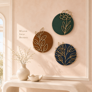 Ensemble de 3 décorations murales circulaires minimalistes bohèmes en fer forgé, motifs floraux botaniques, faits à la main en MDF, à suspendre, pour anniversaire - Product Image 4