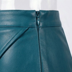 Women Faux Leather <b>Asymmetrical</b> Wrap Mini Skirt Solid Color Shiny Design Regular Waistline All Seasons Style - Product Image 4