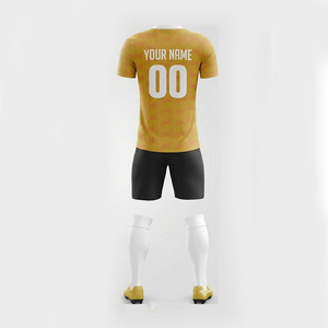 Custom Sublimation Soccer Uniform Set Yellow V-Neck Short Sleeve Moisture Wicking Men's Team Kit All Seasons <b>Athletic</b> Fit - Product Image 5
