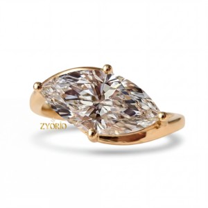 Anillo de Compromiso de Diamante Cultivado en Laboratorio de Primera Calidad, Corte Marquesa, Estilo Solitario Bypass, Oro de 14K/18K, para Boda, Fiesta, Aniversario - Product Image 3