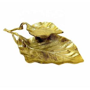 Recién llegado, bandeja de aluminio con diseño de hojas con acabado dorado, bandeja decorativa de aluminio, bandeja de Metal para decoración de mesa y cocina - Product Image 2