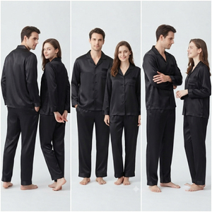 Conjunto de Pijama de Seda Negra para Hombre y Mujer, Camisa de Satén de Manga Larga, Conjunto de Pijama para Dormir en Invierno, Unisex - Product Image 4