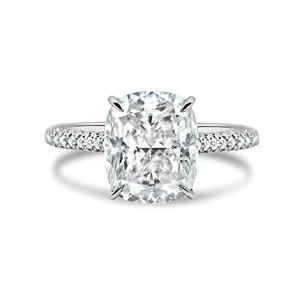 Bague de fiançailles et de mariage en or blanc 14 carats avec diamant de laboratoire taille coussin 6.10 TC, halo caché et bande cathédrale - Product Image 4