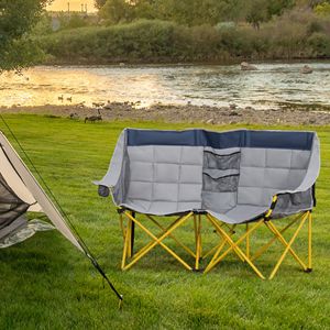 Sedia da Campeggio Pieghevole Stile Loveseat Oversize con Borsa per il Trasporto, per Spiaggia, Picnic e Escursioni, con Portabicchieri - Product Image 2