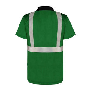 Polo à manches courtes en coton vert néon, coupe-vent, de sécurité, confortable, avec bandes réfléchissantes, haute visibilité, vêtements de travail - Product Image 6