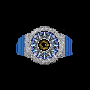Reloj de pulsera G con bisel de diamantes Moissanite VVS premium y elegante, con correa azul estilo HipHop premium. El precio más bajo y mejor de todos los tiempos. - Product Image 4