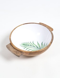 Bol à salade en bois de manguier émaillé, motif floral, fait main, design citron sous émail, fond bleu, pour fêtes - Product Image 6