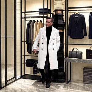 Ventes en gros de manteaux trench décontractés pour hommes, à simple boutonnage, à revers, en laine, pour l'automne et l'hiver, tendance - Product Image 4