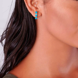 Geometric <b>Stud</b> <b>Earrings</b> Solid Gold Plated <b>Blue</b> Resin Inlay Women's Fashion Jewelry Alloy Trendy Design - Product Image 4