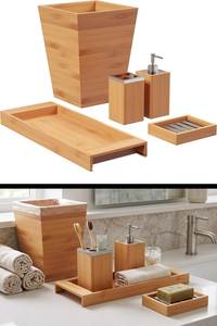 Ensemble d'accessoires de salle de bain en bois, 3 pièces, distributeur de savon, porte-brosse à dents, porte-savon, écologique - Product Image 6