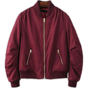 Blouson bomber bordeaux pour homme, couleur unie, fermeture éclair, style décontracté, matière polyester, vêtement d'automne - Product Image 2
